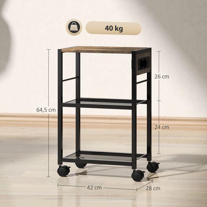 Image du produit Swisshandel24 Druckerständer Druckeregal mit Rollen, Steckdosen, USB- und USB-C-Anschlüsse bis 40 kg Rustikalbraun