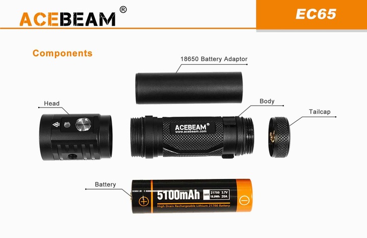 Produktbild AceBeam EC65 LED Taschenlampe (11.45 cm, 4000 lm)