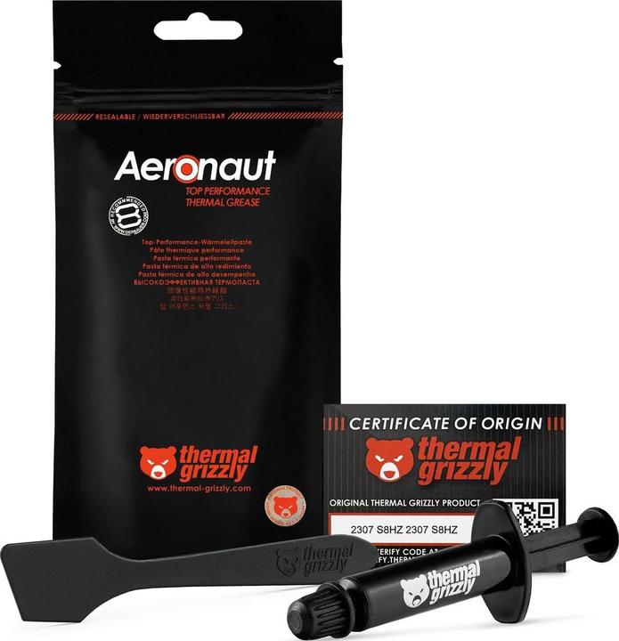 Produktbild Thermal Grizzly Thermal grease "Aeronaut" 1.5ml/3.8g Thermal Conductivity: 8,5 W/mk Thermal Resistance: 0,0129 K/W (8.50 W/m K, 3.90 g)