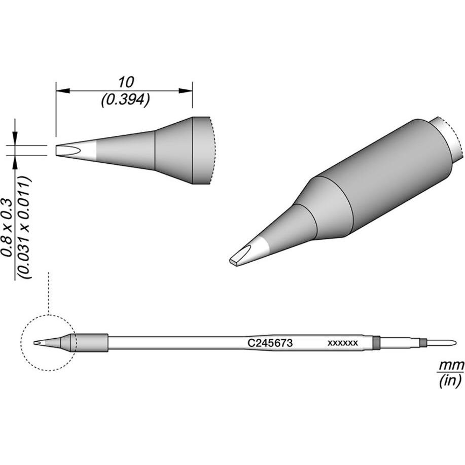 JBC Lötspitze Serie C245 Meisselform, C245673/0,8 x 0,3 mm, gerade, Lötgerät Zubehör