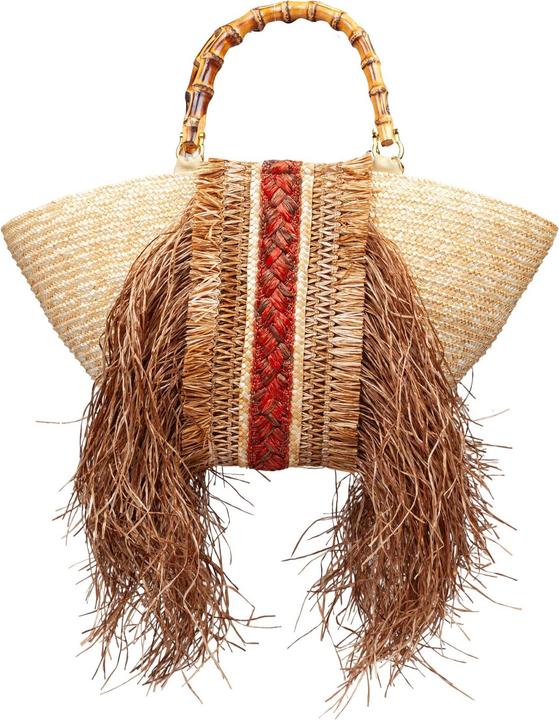 La Milanesa orizzonte i straw shopping bag with fringes