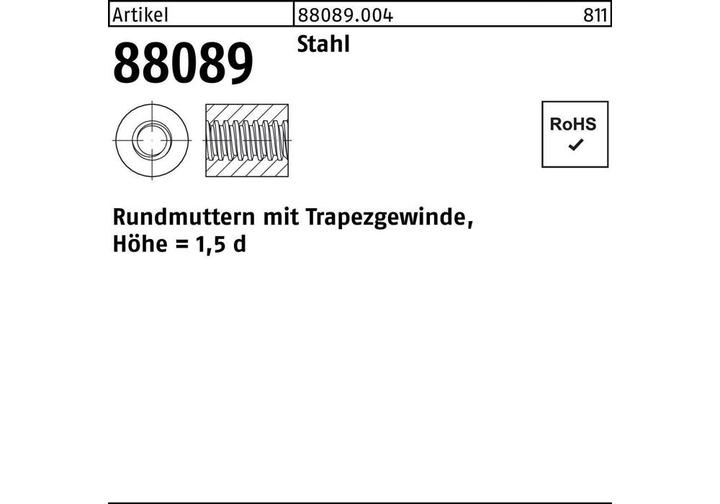 Produktbild Rundmutter R 88089 m.Trapezgewinde TR 36 x 6 -75 Stahl Höhe=1,5d