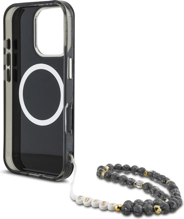 Produktbild Guess Palm Trees Triangle Pearl Strap MagSafe case for iPhone 16 Pro black (Apple iPhone 16 Pro)