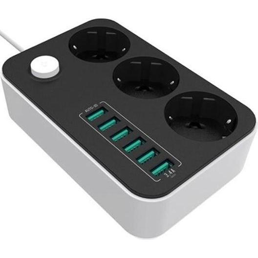 Thumbnail - Colorway, Steckdosenleiste, Steckdose: 3 EU-Stecker/6 USB Schwarz CW-CHE36B 1,8 m, Juodas (6 x, 1.80 m)