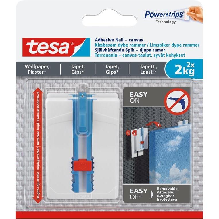 tesa, Chiodo adesivo + Gancio adesivo, GANCI PER TELA 77779 2X2KG CON CHIODO