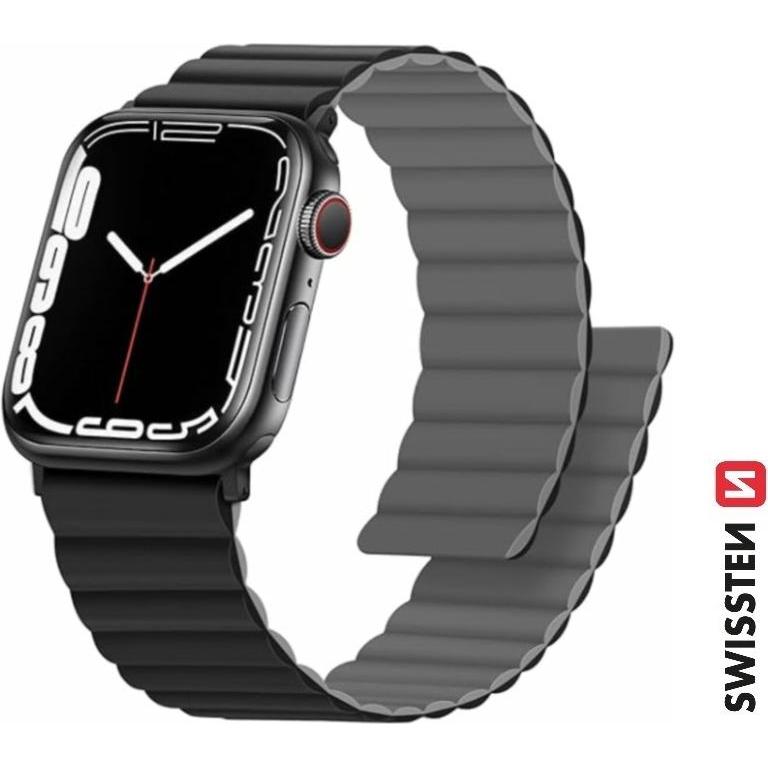 Swissten Silicone Band for Apple Watch - Magnetic 38/40/41 mm Black/Grey (Silikon, 3, 4, Apple Watch Series 1), Uhrenarm...