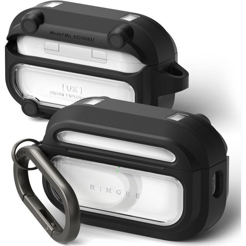 Ringke Ux Magnetisch Magsafe Apple Airpods Pro 3 Schwarz/Klar, Borsa per cuffie + Copertura protettiva, Nero, Trasparente