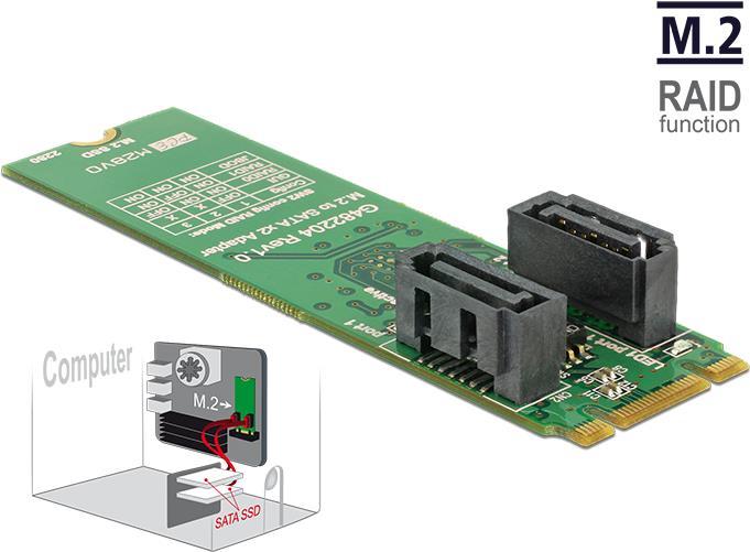 Produktbild Delock M.2 zu 2xSATA Adapter mit RAID