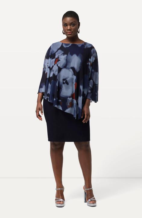 Image du produit Ulla Popken Robe à fleurs et col rond. Effet de superposition et manches 3/4 (46, 48)