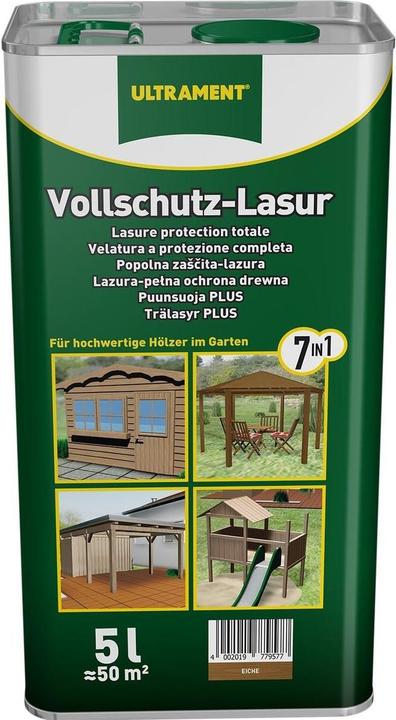 Ultrament Vollschutz-Lasur 7-in-1, eiche, Holzschutz, 5 Liter (Oak, 5 l)