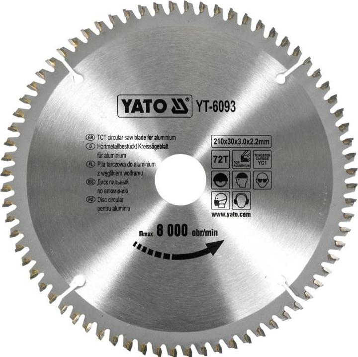 Produktbild Yato HM Sägeblatt 210 x 30, 72 Zähne, TFZ, für Alu, Kunststoff, NE-Metalle