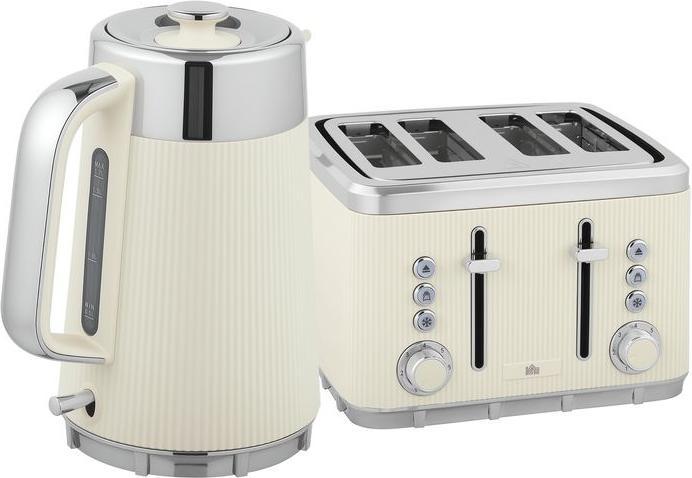 Swisshandel24 Wasserkocher, Schnellkochfunktion, 2200W, 1,7L, 4-Scheiben-Toaster, Cremeweiss (1.70 l)