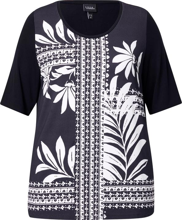 Actual product image Ulla Popken Satin Front Floral Patch Print Short Sleeve Tee (54)