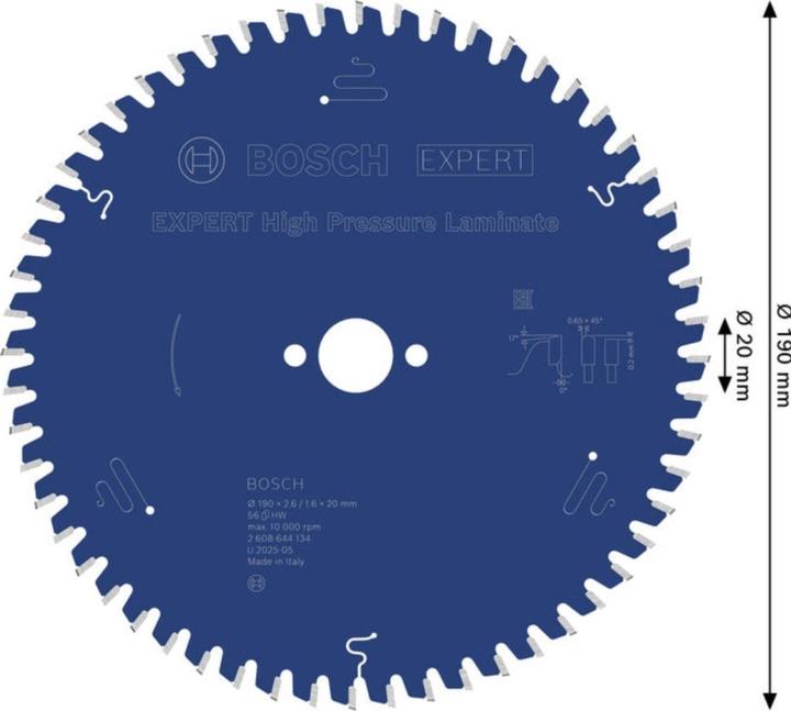 Image du produit Bosch Professional Zubehör Lame de scie circulaire Expert for High Pressure Laminate, 190 x 20 x 2,6 mm, 56