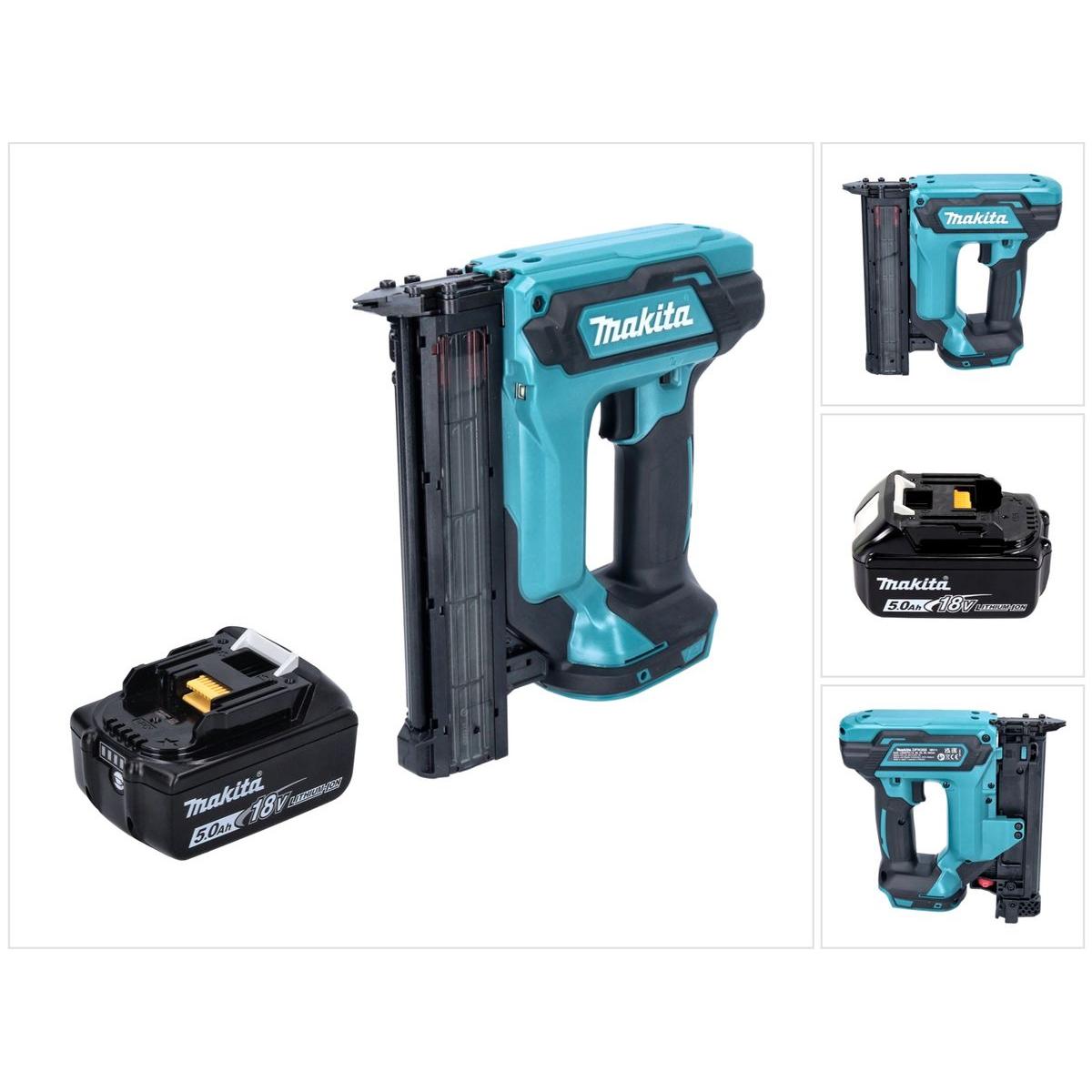 Makita, Tacker + Nagelpistole, DFN 350 T1 Akku Stauchkopfnagler 18 V 15 - 35 mm + 1x Akku 5,0 Ah - ohne Ladegerät