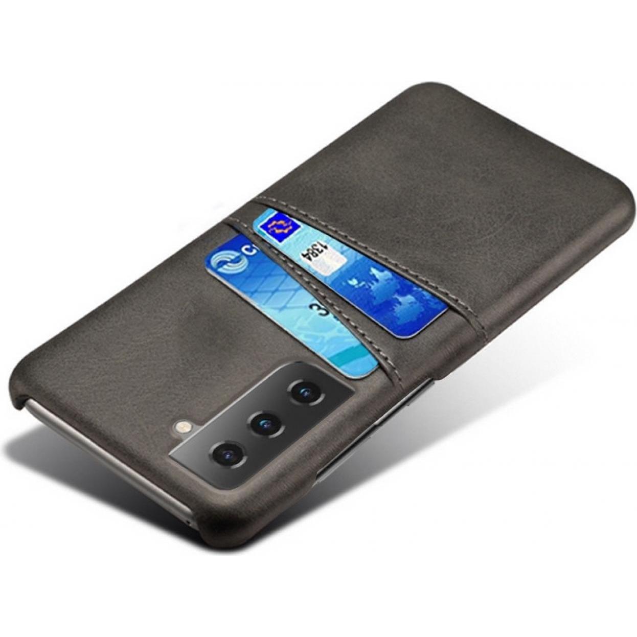 Screenguard Samsung Galaxy S21 CardCaddy Leder Backcase mit Kartenfächern (Samsung Galaxy S21+), Smartphone Hülle, Schwa...