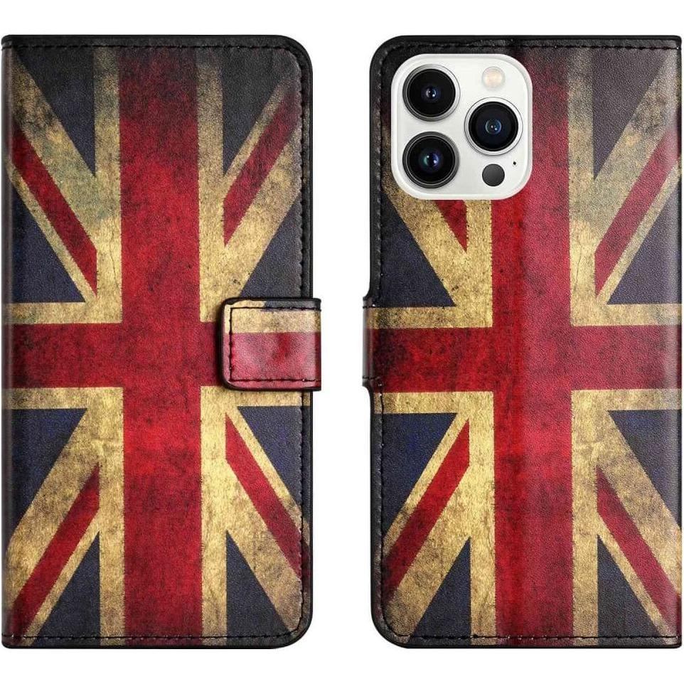 Cover-Discount iPhone 14 Pro - Leder Etui Hülle UK Flagge (Apple iPhone 14 Pro), Smartphone Hülle