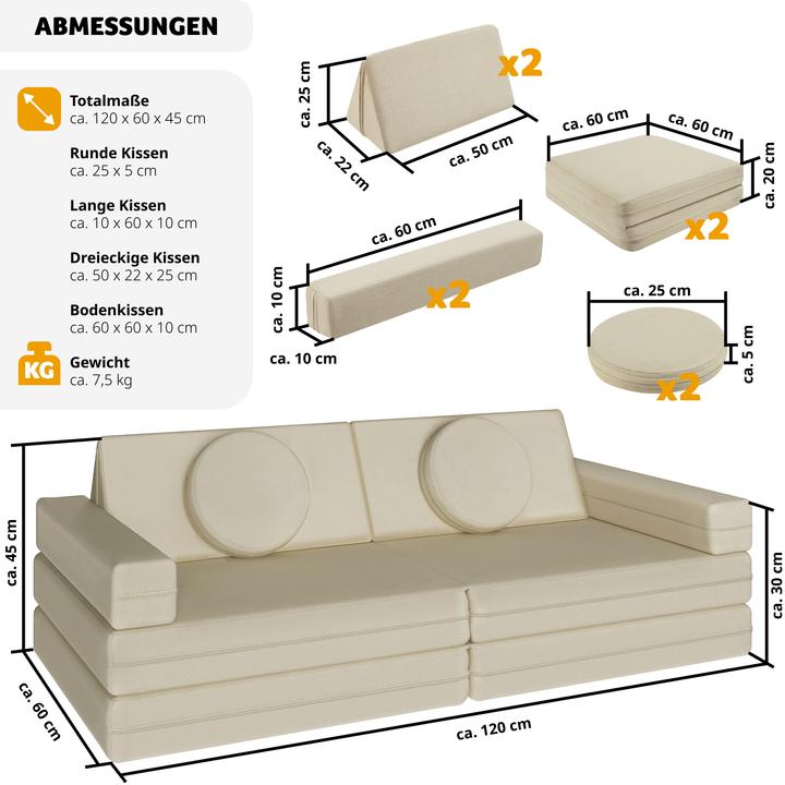 Image du produit tectake Canapé de jeu Lilly, 8 pièces, avec fonction de couchage (Canapé pour enfants)