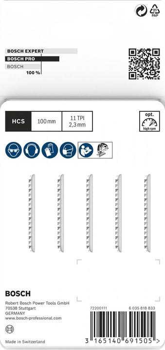 Image du produit Bosch Professional Zubehör Lame de scie sauteuse PRO Plastics PVC clean T102H, 100 mm, 5 pcs.