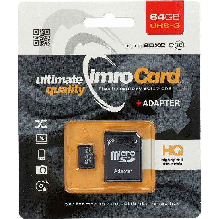 IMRO MICROSD10/64GB UHS-3 ADP (64 GB, microSDXC, U3, UHS-III) (MICROSD10/64GB UHS-3 ADP MEMORY CARD)