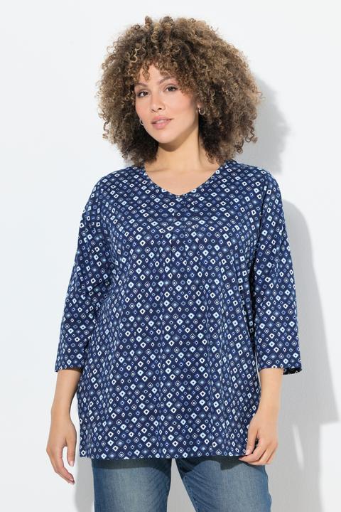 Immagine prodotto Ulla Popken Maglia dal taglio svasato con stampa animalier, scollo a V e maniche a 3/4 (50, 52)