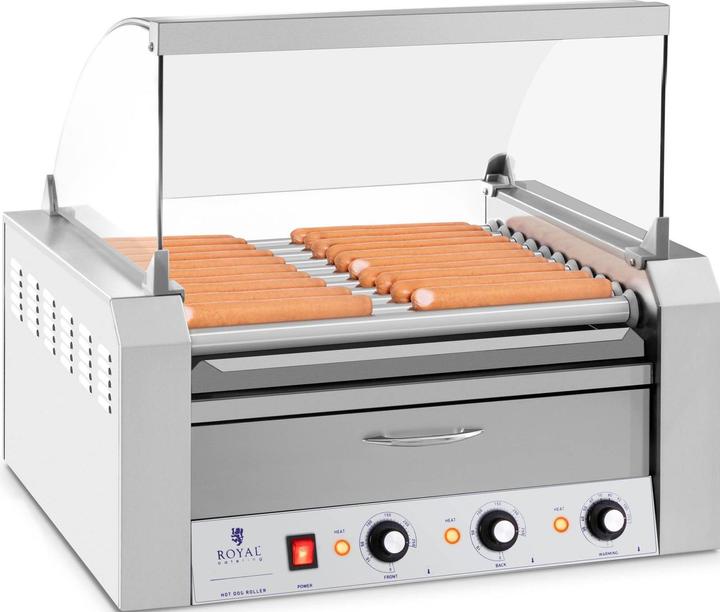 Produktbild Royal Catering Hot Dog Grill Edelstahl Rollengrill Würstchengrill 11 Rollen 2600 W 2 Zonen