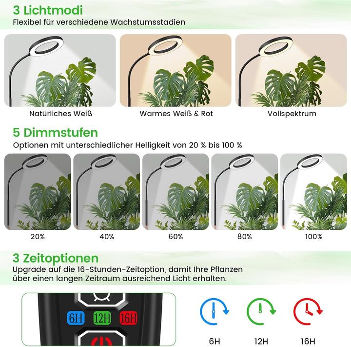 Actual product image Dhapy LED-Pflanzenlampe mit Timer und Standfuss (LED)