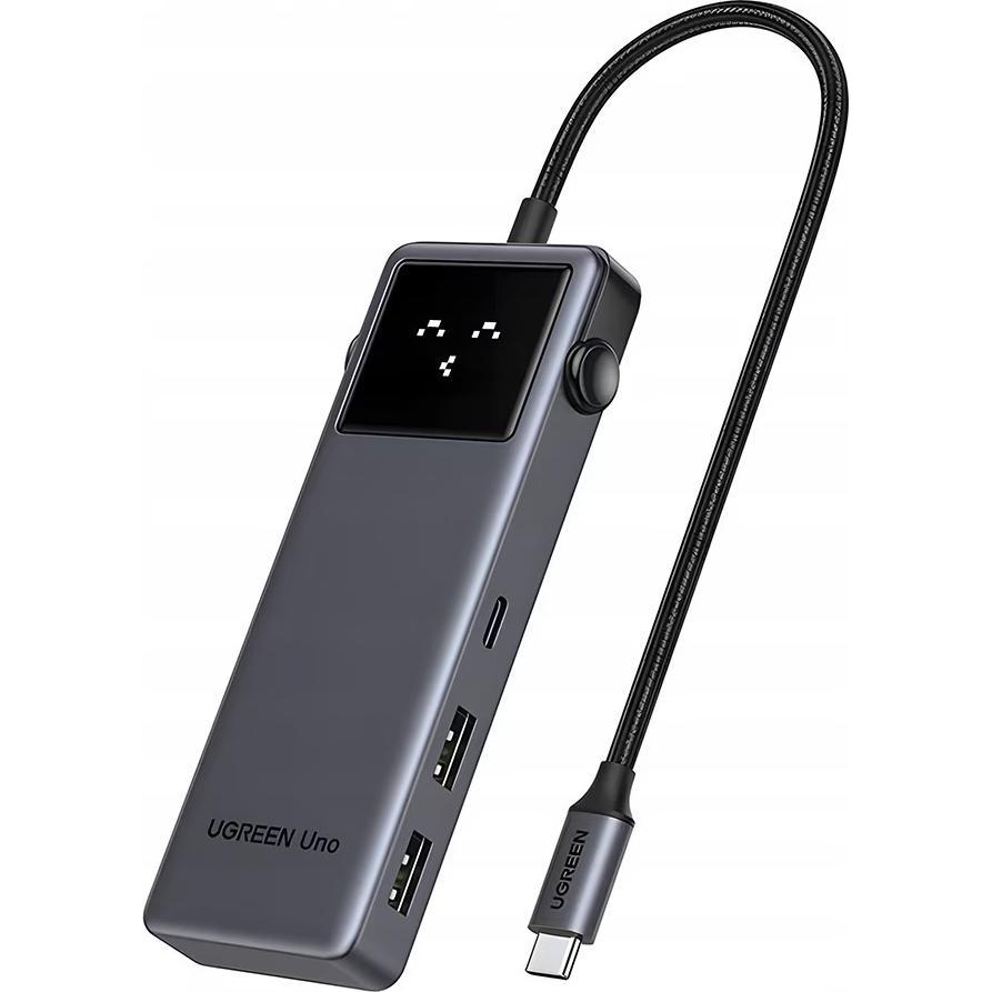 Ugreen - Docking Station Uno 6in1 (75177) - LED Display, 2x USB, Type-C, HDMI, 4K@60Hz, 20W - Grey (USB-C, 6 porte), Docking station + Hub USB, Grigio