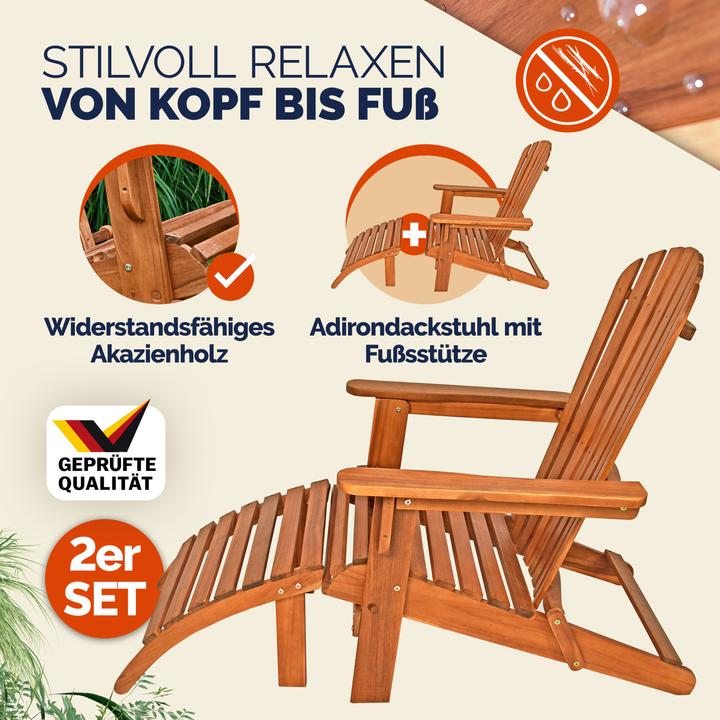 Actual product image Casaria Adirondack sun lounger set of 2 with footrest