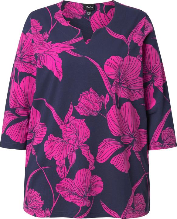 Immagine prodotto Ulla Popken Maglia dal taglio svasato con fiori, scollo a tunica e maniche a 3/4 (54)