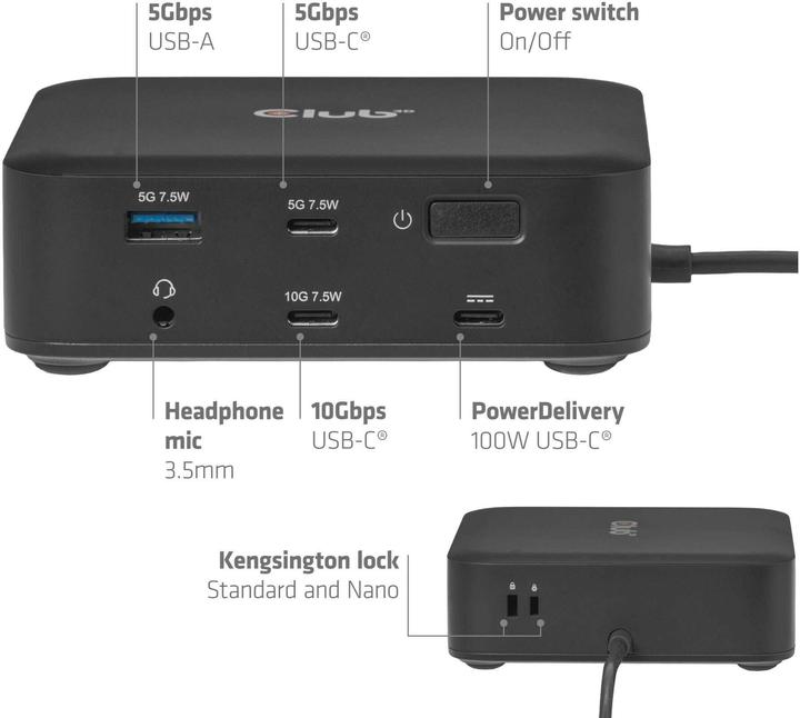 Produktbild Club 3D Club3D USB-C 12in1-Dock >2xDP/2xHDMI/3xUSB-C/ 8K30Hz PD100W (USB-C, 12 Ports)