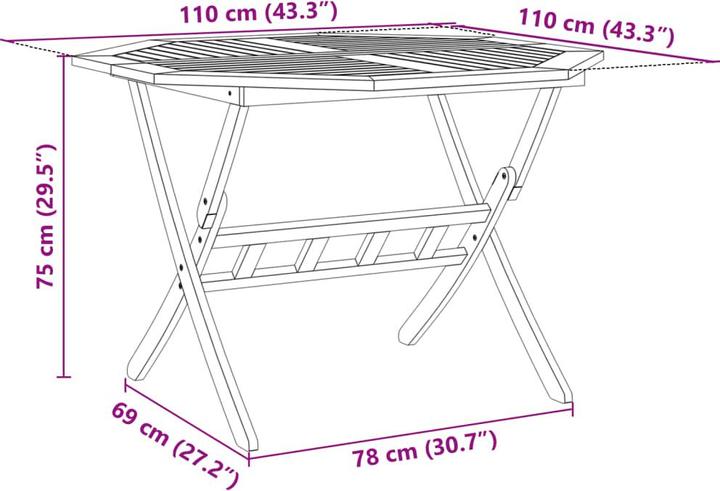 Actual product image vidaXL Gartentisch Klappbar Ø110 x 75 cm Akazie (110 cm)