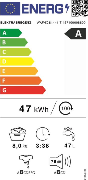 Energie-Label Elektrabregenz WAFHX81441T Waschmaschine 8 kg (8 kg, Links)