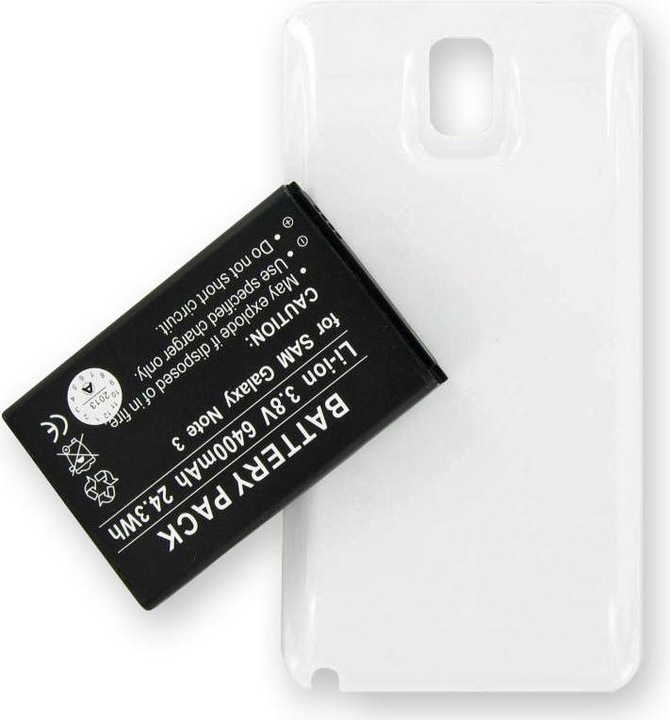 Actual product image AccuCell Battery Samsung Galaxy Note 3, B800BE, with white case and NFC