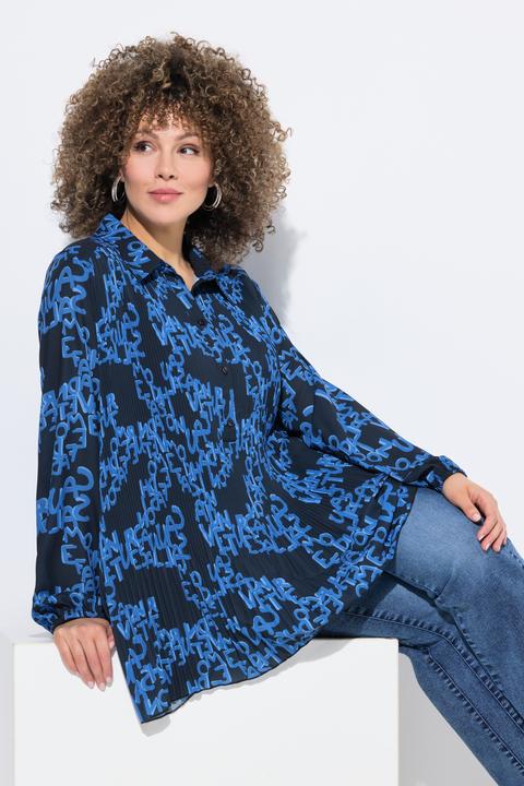 Actual product image Ulla Popken Letter Print Long Sleeve Pleated Blouse (46, 48)