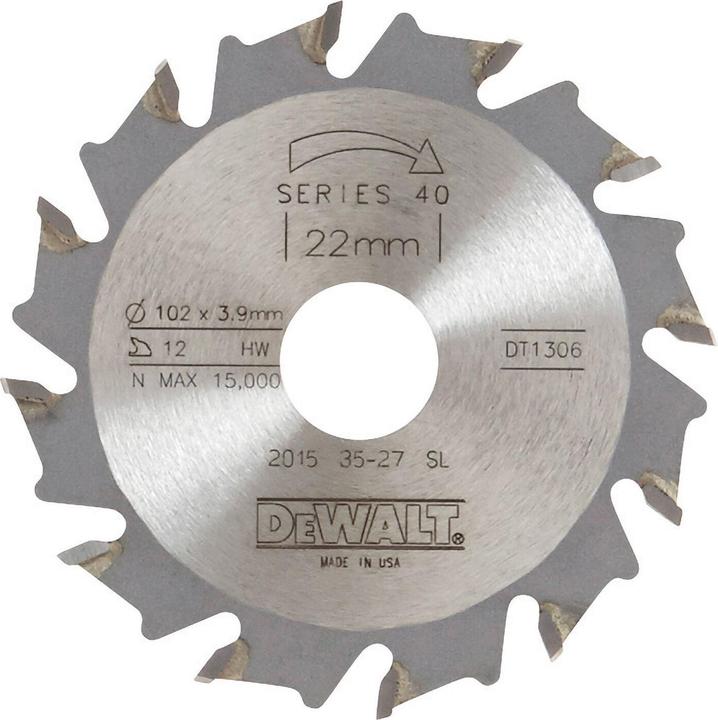 Produktbild DeWalt HMNutfräser (für Lamellendübelfräsen)/ DT1306Blattstärke: 4.0mm / Bohrung: 22mm / Zähnezahl: 12