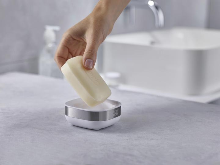 Produktbild Joseph Joseph 70533 Bathroom Slim Compact Steel Soap Dish- White/Steel