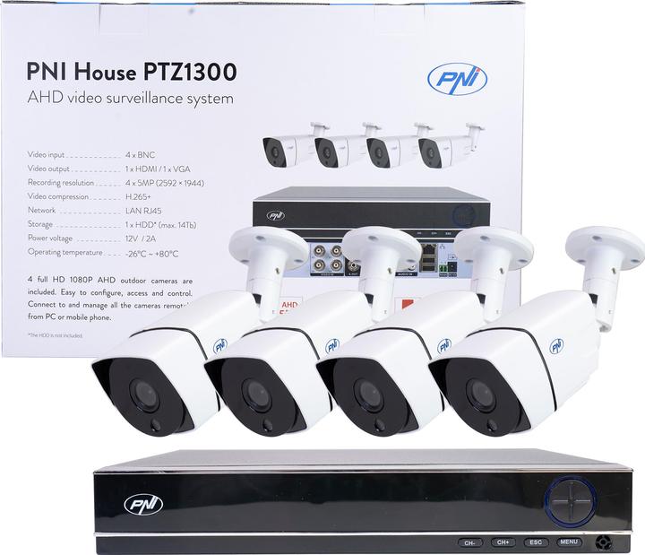 Actual product image PNI Full HD video surveillance kit - NVR and 4 outdoor camerasHouse PTZ1300 (1920 x 1080 Pixels)