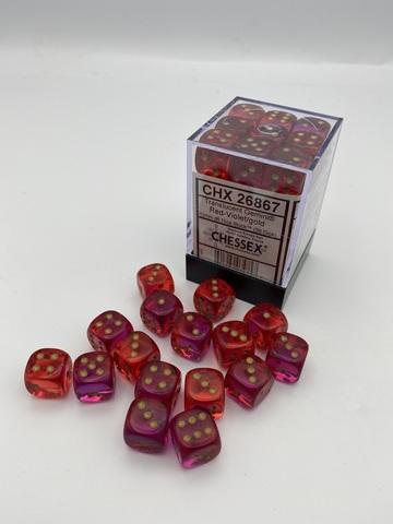 Produktbild Chessex Gemini® 12mm d6 Translucent Red-Violet/gold Dice Block (36 dice)