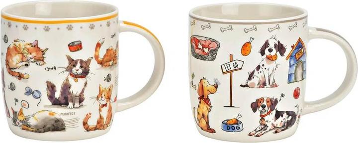 Beanarella Porzellanbecher Set Katze und Hund, bunt bemalt, 2-teilig, 12x9x9 cm (2x)