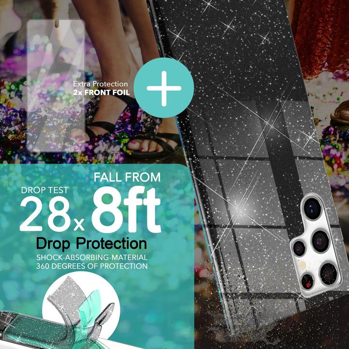 Produktbild Nalia Glitzer Silikon Hülle mit 2x Displayschutz (Samsung Galaxy S23 Ultra)