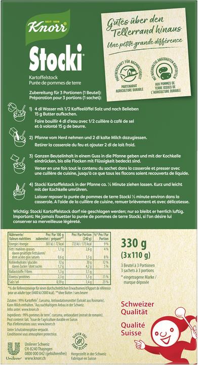Valeurs nutritives et ingrédients Knorr Stocki (330 g)