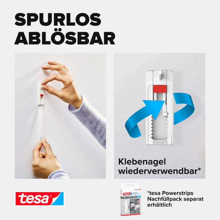 Produktbild tesa Klebenagel für Tapete & Putz, 1kg Halteleistung, höhenverstellbar, spurlos ablösbar