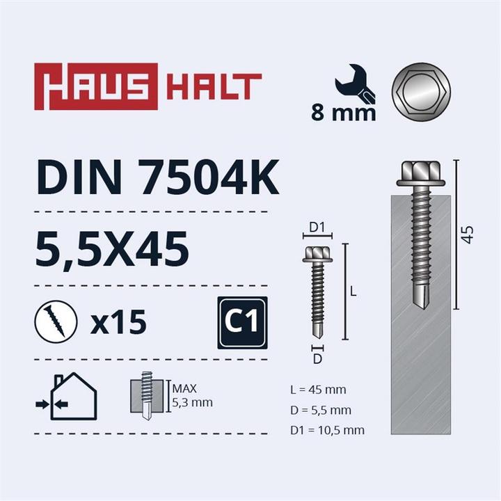 Image du produit Haushalt SELF SCREW 5,5X45 DIN7504K ZN 15PCS