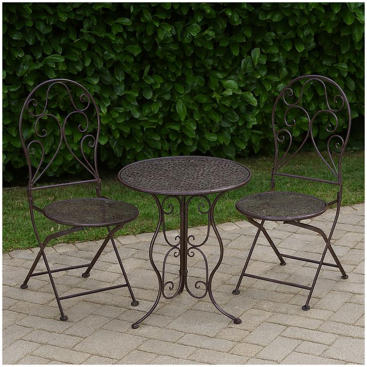 Produktbild HTI-Living Bistroset aus Metall 3-teilig, detailreich verzier Klapptisch Ø 60 cm und 2 Klappstühle (60 cm)
