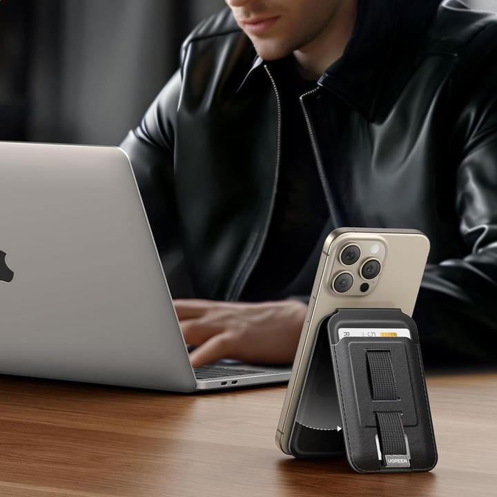 Produktbild Ugreen Magnetic Wallet 45166 magnetic MagSafe with stand and finger holder - black (Apple iPhone X, LG X5 Android One)