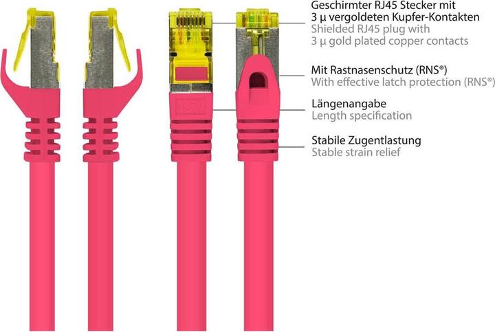 Produktbild Varia SO-36232 - Patchkabel Cat.7, S/FTP, 7,5m, magenta (S/FTP, CAT7, 7.50 m)