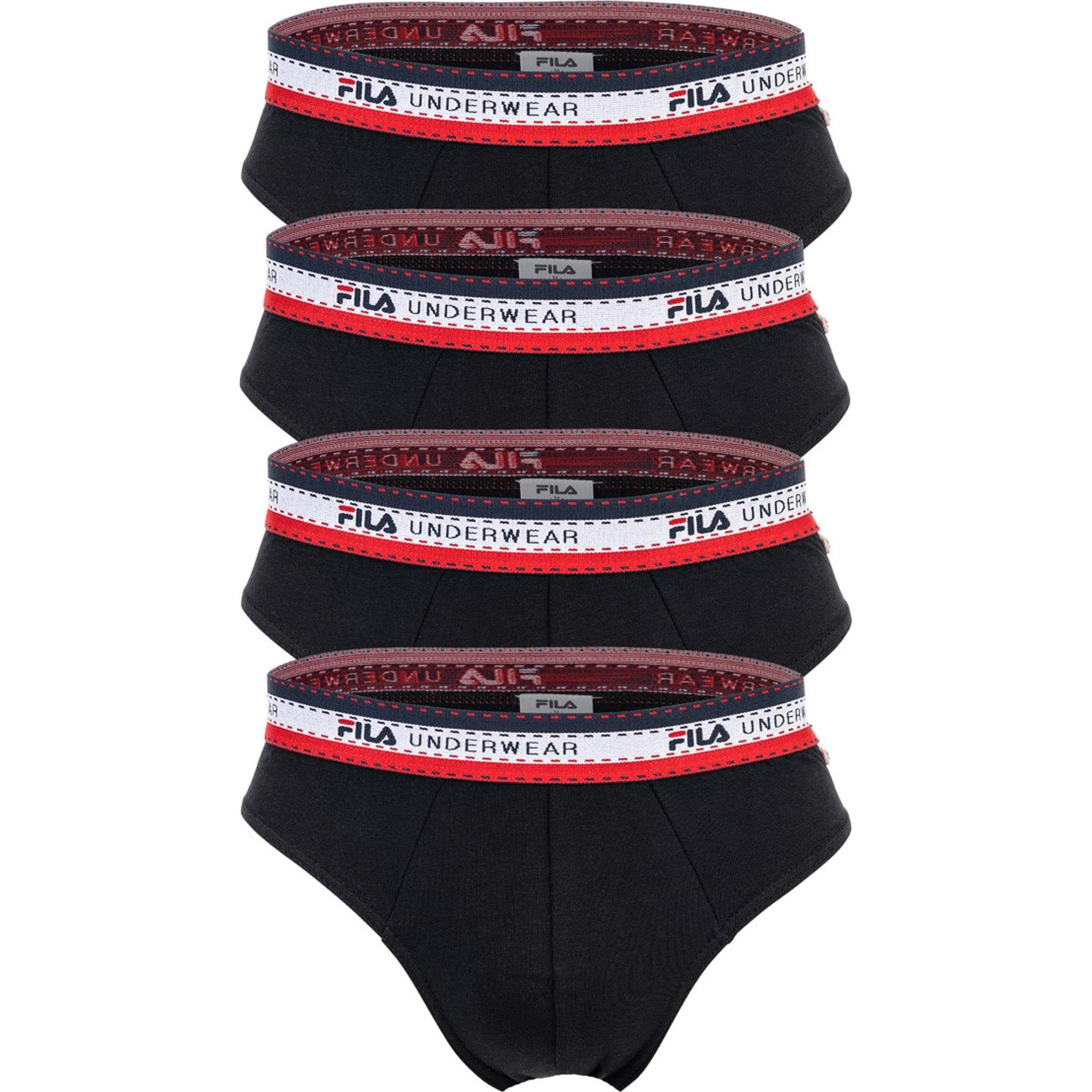 FILA, Herren, Unterhosen, Slip Casual Stretch, Schwarz, (L, 4er Pack)