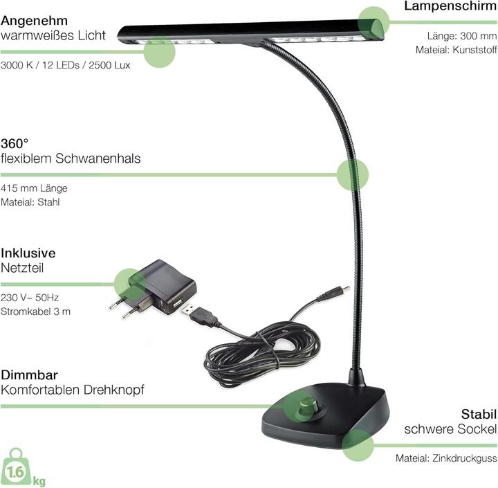 Produktbild K&M LED Pianoleuchte 12298 mittig (Notenständerleuchte)