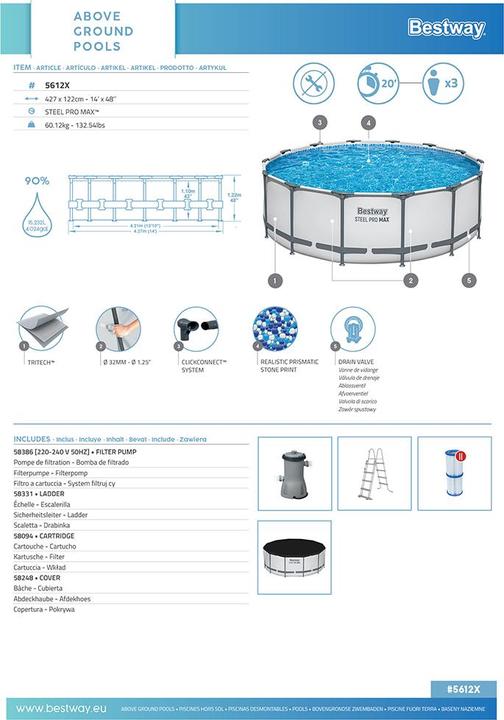 Produktbild Bestway Steel Pro MAX Frame Pool Komplet t-Set 427 x 122 cm, rund (427 x 122 cm)